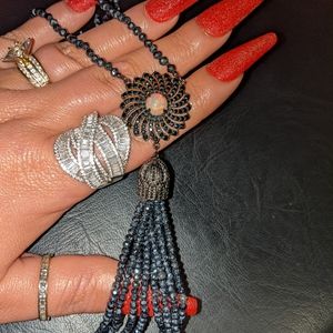 Opal and Black Spinel Gemstone Tassel Necklace, Rarities